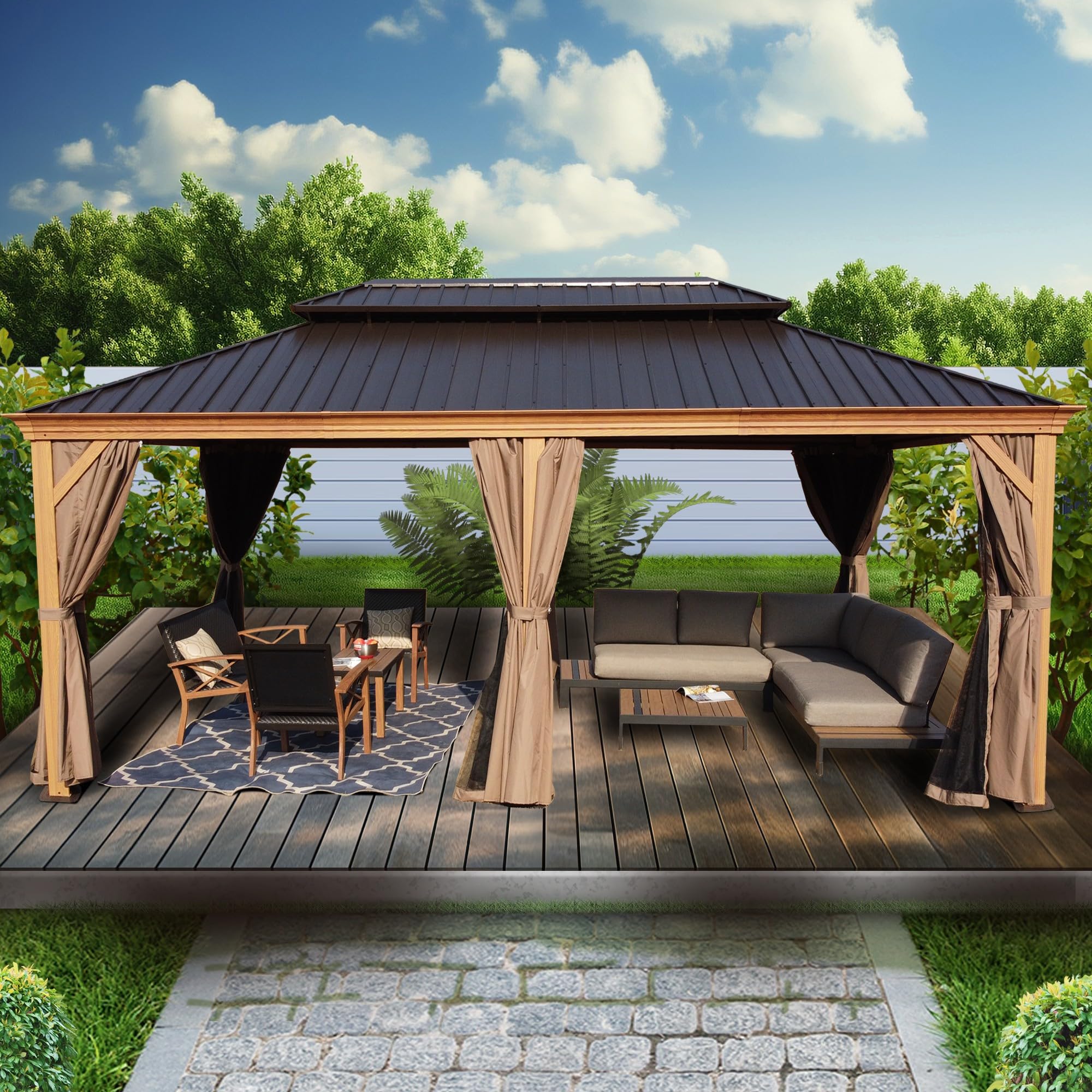 YDOページです。 Amazon.com : Kozyard Apollo 12'x20' Hardtop Gazebo, Wooden Coated